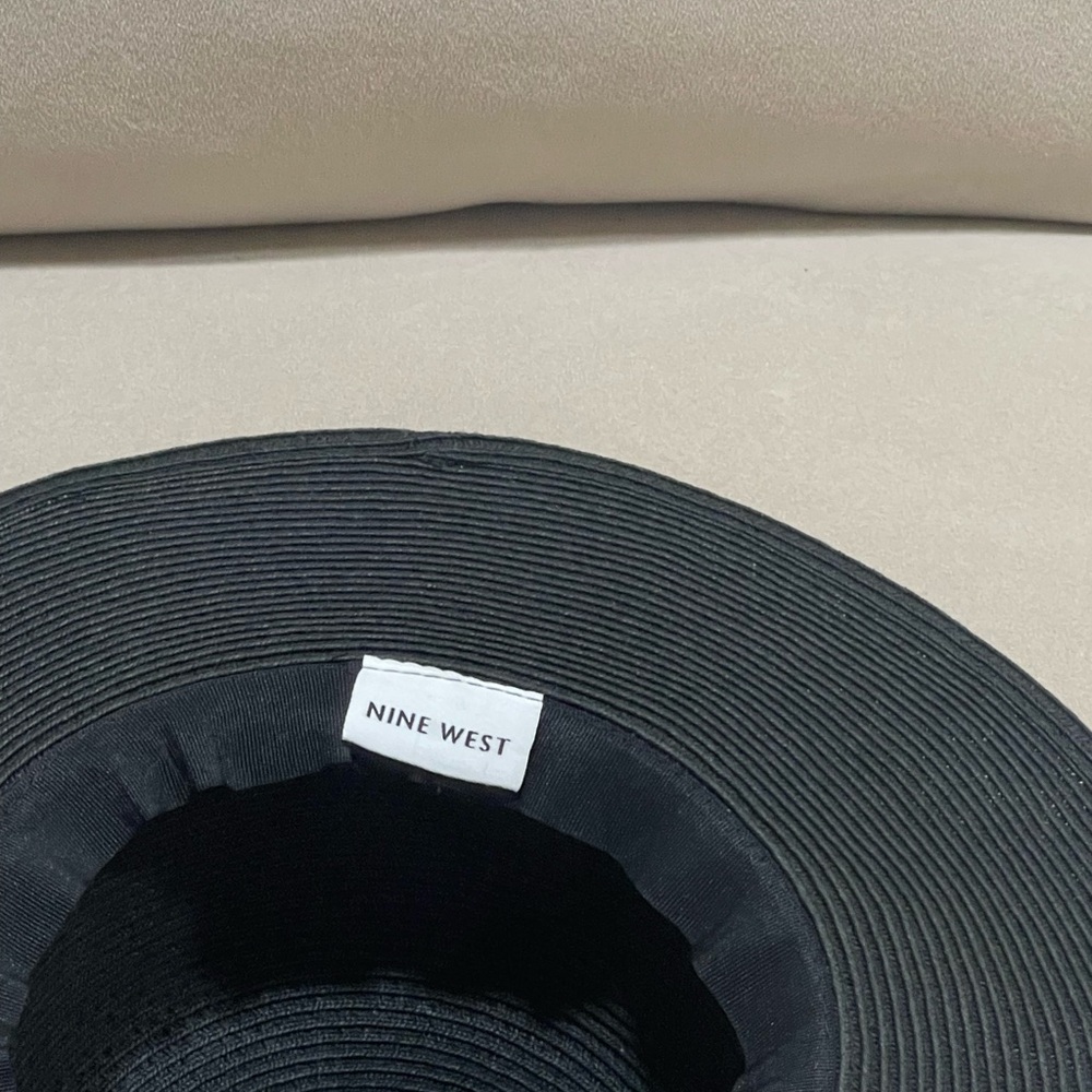 Nine West Floppy Sun Hat With Tie Band Black Beach Summer Vacation OS - Picture 10 of 11
